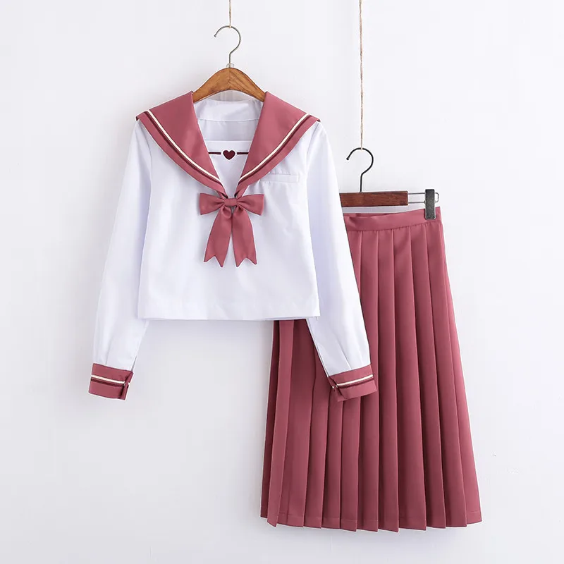 UPHYD New Arrival School Uniform Anime Costumes Female Sailor Suits Pink Peach Heart Embroidery Japanese School Girl Uniforms