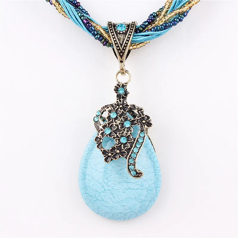 Богемное ожерелье, трещина, павлин, кулон, многослойный, цветной, натуральный камень, бусины, цепочка, винтажное ювелирное ожерелье, мода для женщин - Окраска металла: xl648skyblue