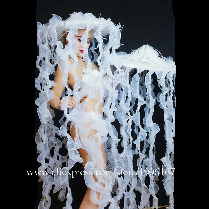 New night shop modern female song dance catwalk show gostage stage adult led jellyfish bikini set1