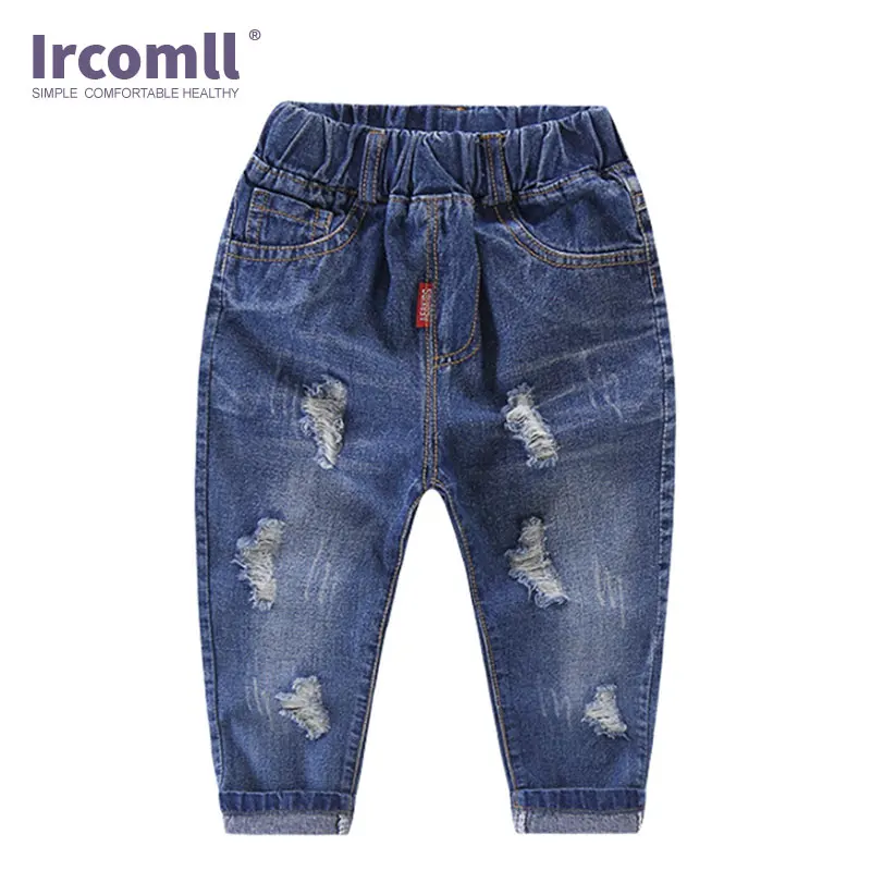 Blue Ircomll/Детские рваные штаны; детские джинсы для мальчиков; повседневные свободные длинные джинсовые брюки; Pnats 2-7T - Цвет: Blue