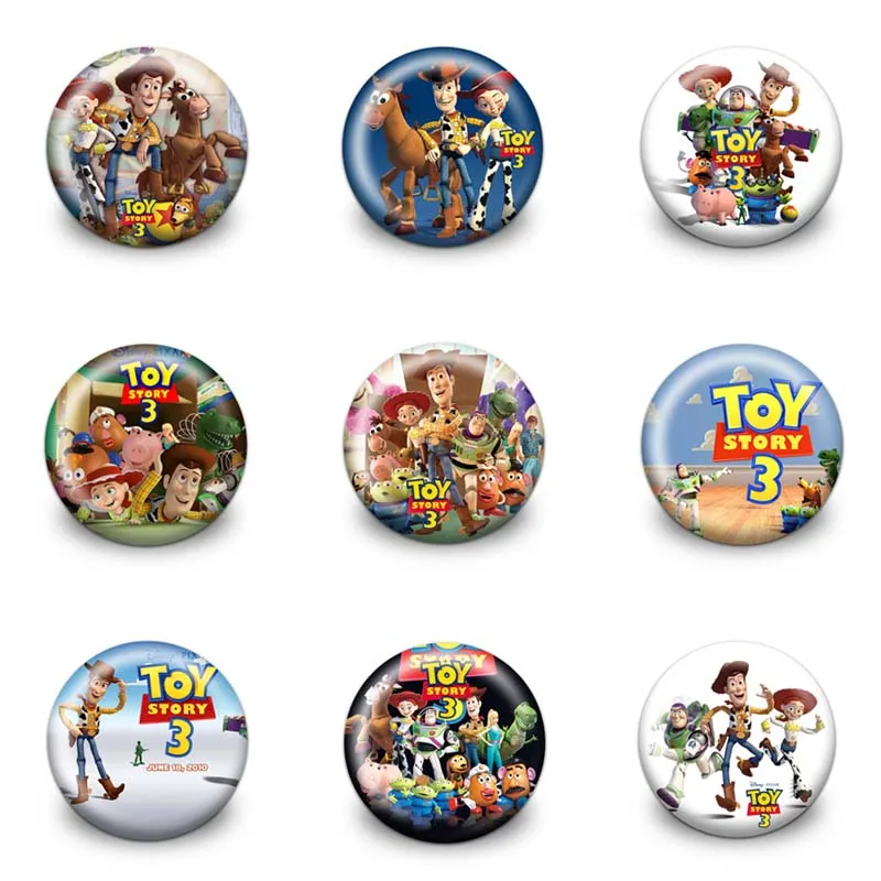 

9pcs/lot Toy Story Cartoon Buttons Kids Badges Round Brooches Pins fit Bags/Clothes Fashion Accessories Kid Gift Party Favors