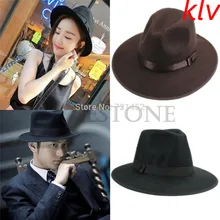 KLV/Новинка года Винтаж Мода «унисекс»; Симпатичные воздуходувка джаз шляпа фетровой котелок Ретро фетровая шляпка шерстяная Стиль Шапки чёрный; коричневый
