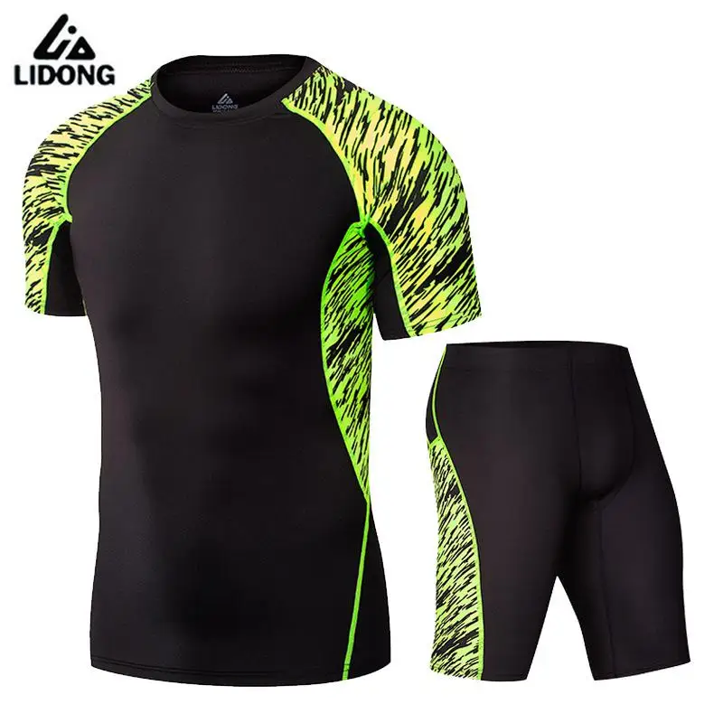 

LIDONG 2019 Short Sleeved Running Sets Men Sport Tights Compression Underwear Suits Fitness Gym Jogging Training Sportwear Suit