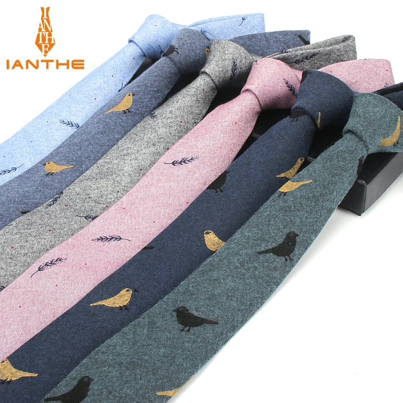 

6cm Brand New Mens Cotton Casual Necktie Wedding Groom Leaf Neck Ties For Man Birds Print Gravatas Business Classic Neckwear