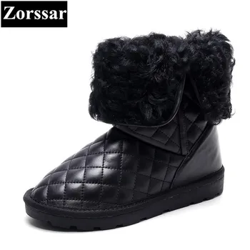 

{Zorssar} 2017 NEW winter warm plush Womens Boots cow suede flat heel ankle snow Boots Thick wool inside flats women shoes