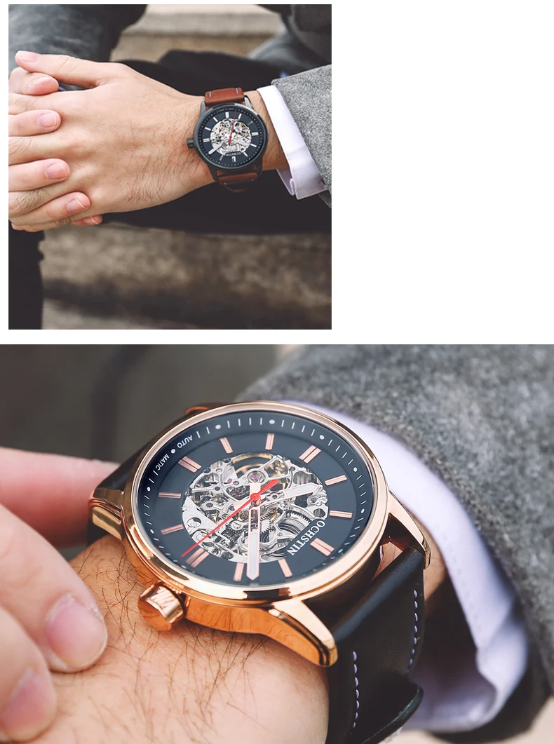 Горячая мужские полые скелетные автоматические механические часы лучший бренд OCHSTIN кожаные деловые спортивные часы Relogio Masculino