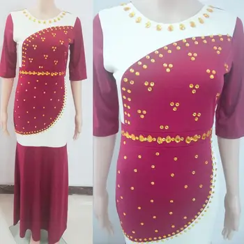 

SUNGIFT Women African Dress Dashiki 2019 African Women's Round Neck With Diamond Colorblock Sleeve Large Size Women's Dresses