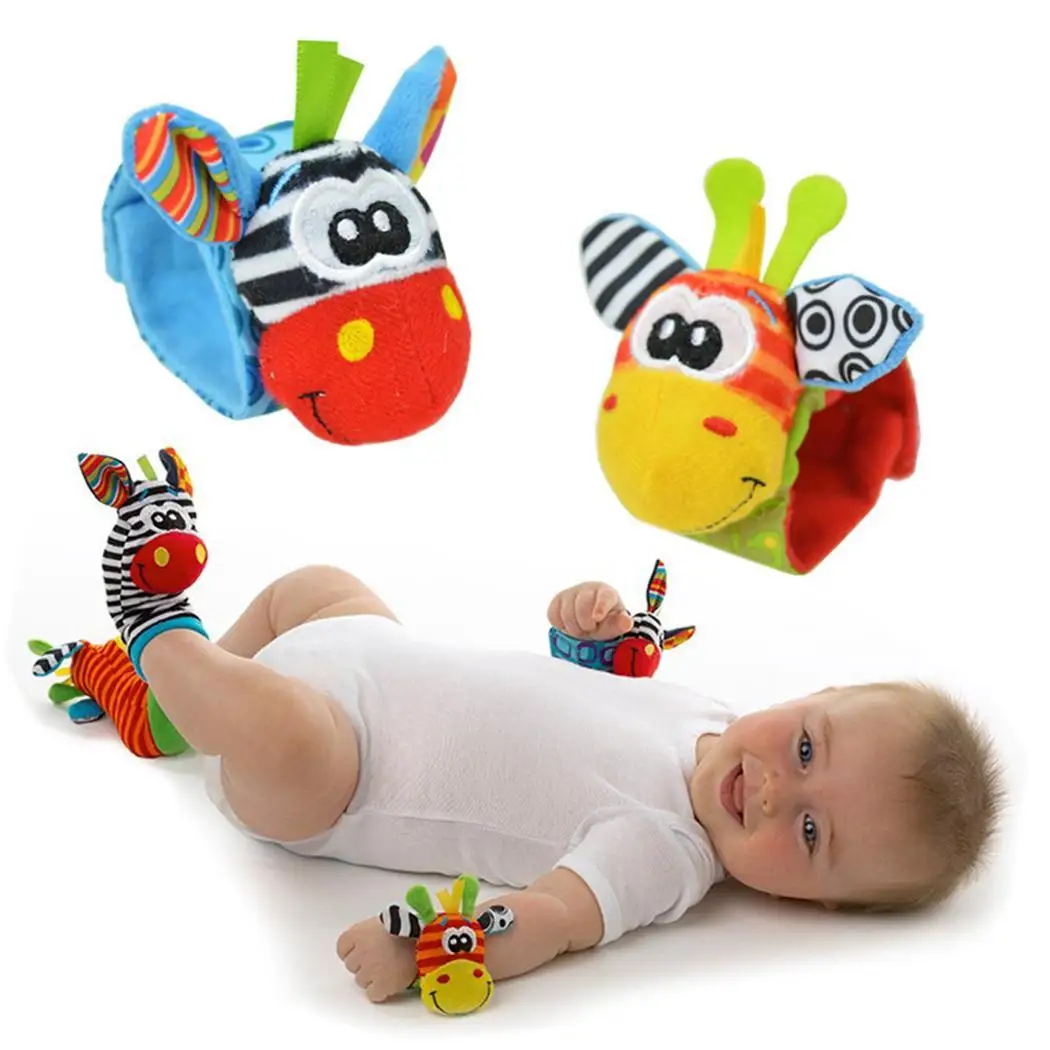 

New Infant Baby Cartoon Socks Rattles Wristband Rattles Colorful Socks