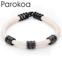 Stainless Steel push clasp real leather Bracelets women Gift Genuine stingray Leather bracelet
