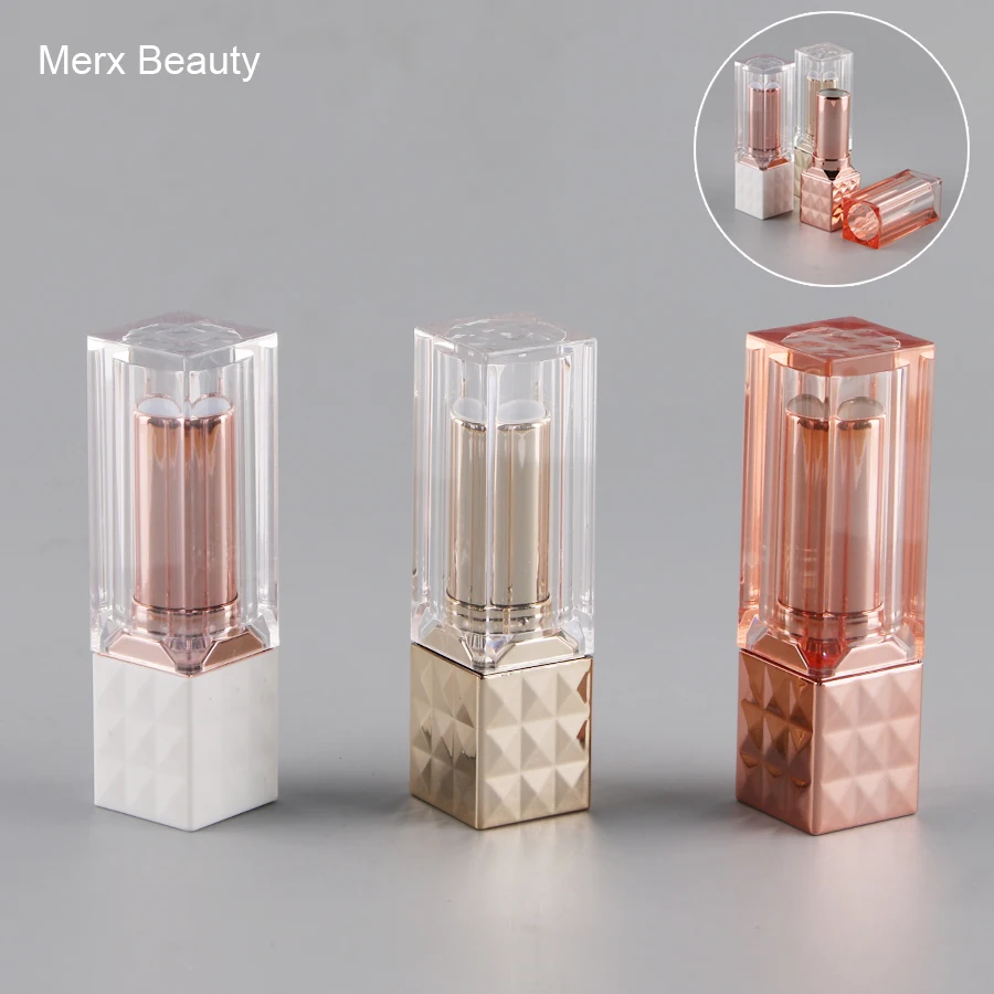 5/50PCS 12.1MM Rose Gold/Gold/White Square Lipstick Case, Empty Plastic
