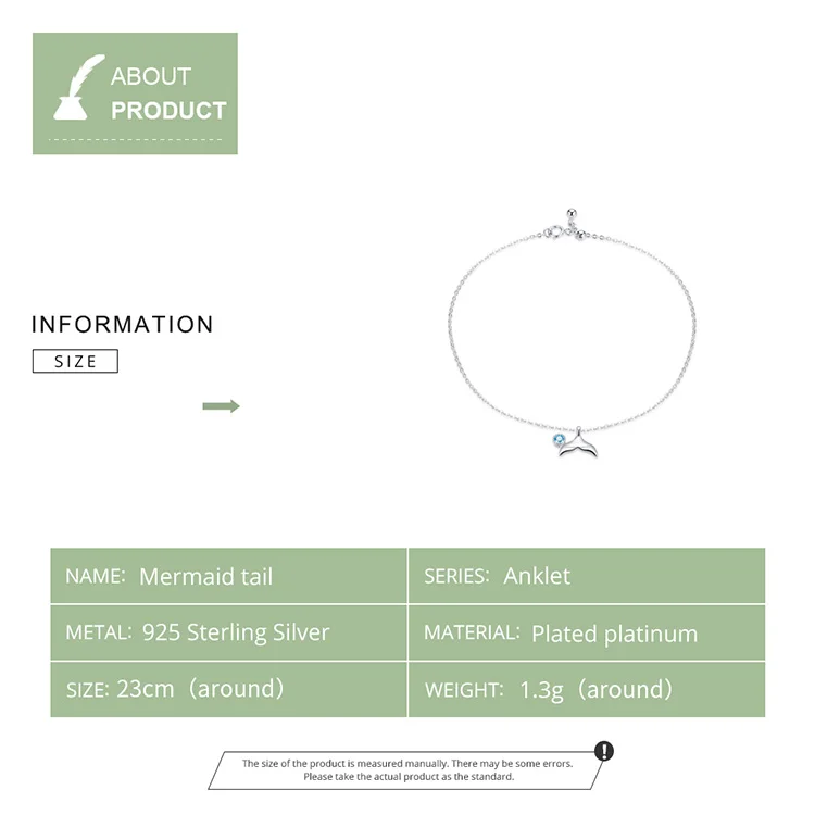 Bamoer синий океан браслет Русалка для лодыжки 925 пробы Серебряный рыбий хвост ноги браслеты ювелирные изделия для ног SCT004