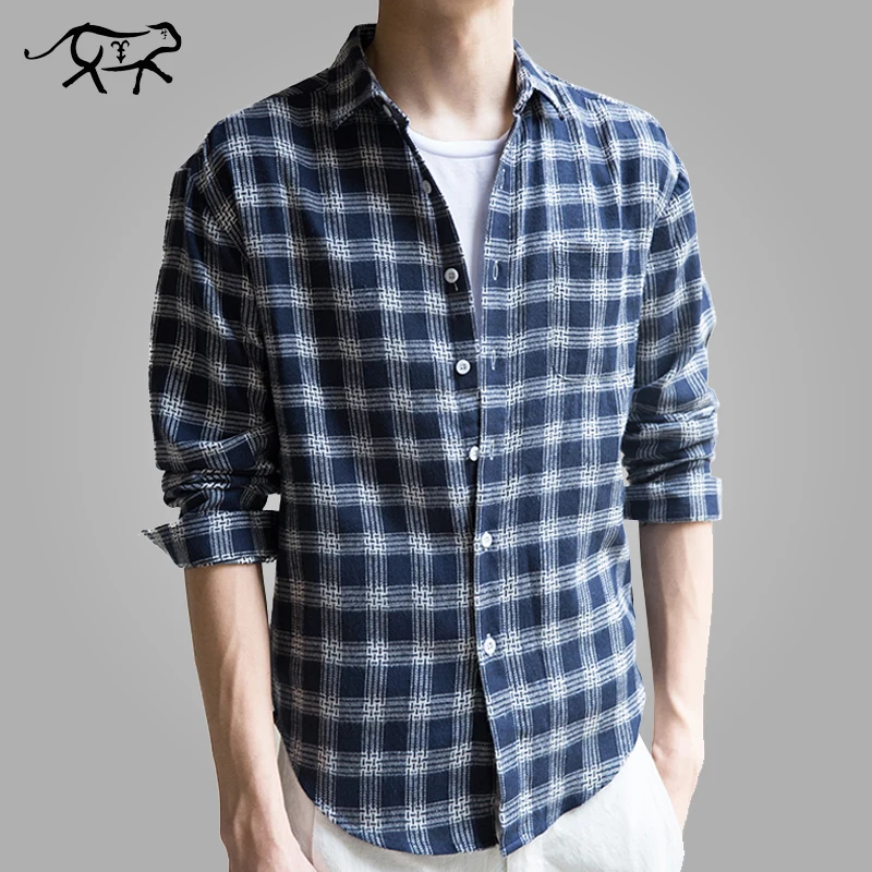 Acheter Hommes de Chemise Nouvelle Marque Chèque De Mode Hommes Slim Fit Robe Chemise Homme Manches Longues En Coton À Carreaux Occasionnel Chemises Camisa masculina M 3XL