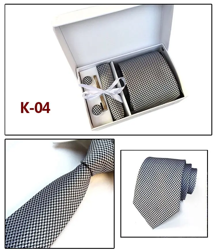 Мужской модный комплект галстуков, шелковые галстуки в горошек, галстуки для мужчин, галстук, платок, запонки, подарочная упаковка, Мужская одежда, аксессуары - Цвет: K04