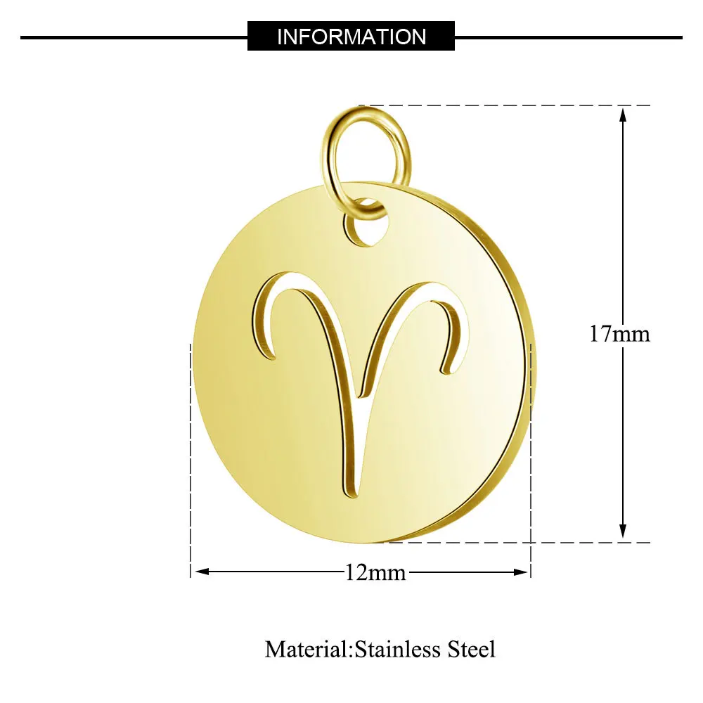 5 шт. 316L нержавеющая сталь 12 Знак созвездия Шарм серебро, золото, розовое золото никогда не выцветает зодиака кулон для Изготовление Бижутерии