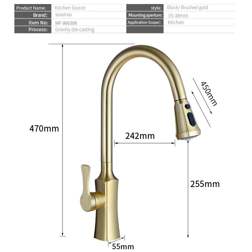 Kitchen Faucets Brushed Gold Torneira Para Cozinha De Parede Crane For Kitchen Water Mixer Tap Black Sink Mixer Faucet 866388J Kitchen Faucets Brushed Gold Torneira Para Cozinha De Parede Crane For Kitchen Water Mixer Tap Black Sink Mixer Faucet 866388J