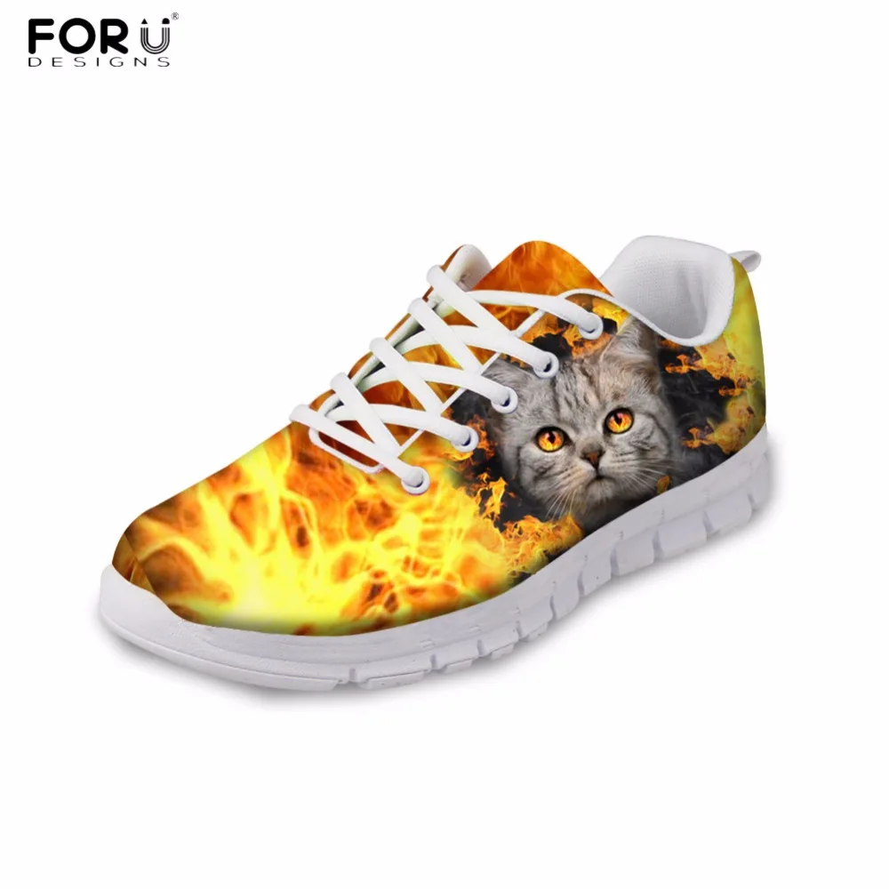 FORUDESIGNS Cool Fire Design Women Casual Sneaker Cute Animal Cat