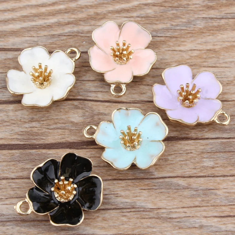 10pcs/lot Gold color 20*24mm 3D Enamel Flower Charms ,Metal Colorful