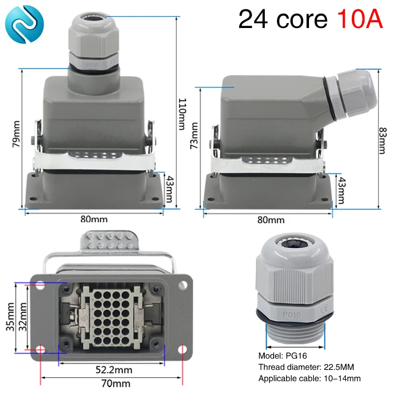 

Heavy duty connector 24 core cold hdc-hd-024 rectangular aviation plug socket industrial waterproof socket 10A