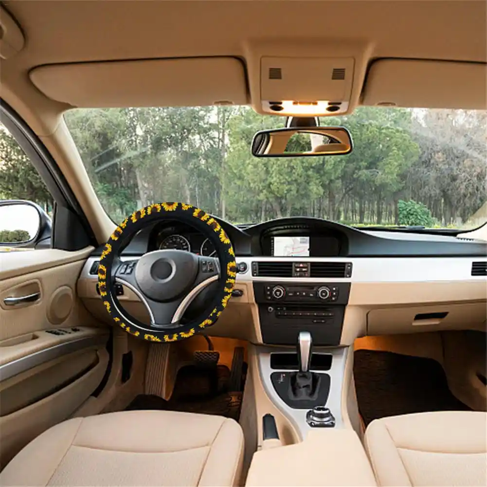 3 ピース セットユニバーサルひまわり車のステアリングホイールカバーカバーと 2 キーチェーン車のインテリアアクセサリー ハンドルカバー Aliexpress
