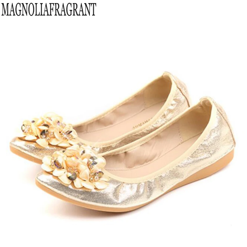 

new Flower Flats Shoes Woman Dress Flats Female Ballet Shoes PLUS SIZE 34-44 Comfort Rhinestones Casual Flats zapatos mujer c444