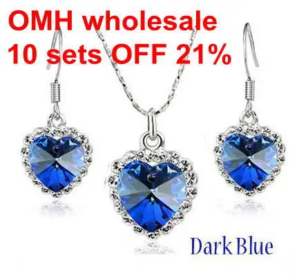 

OMH wholesale Ocean Heart 18KT white gold Austrian crystals fashion Pendant Earrings + necklace Jewelry set 4018