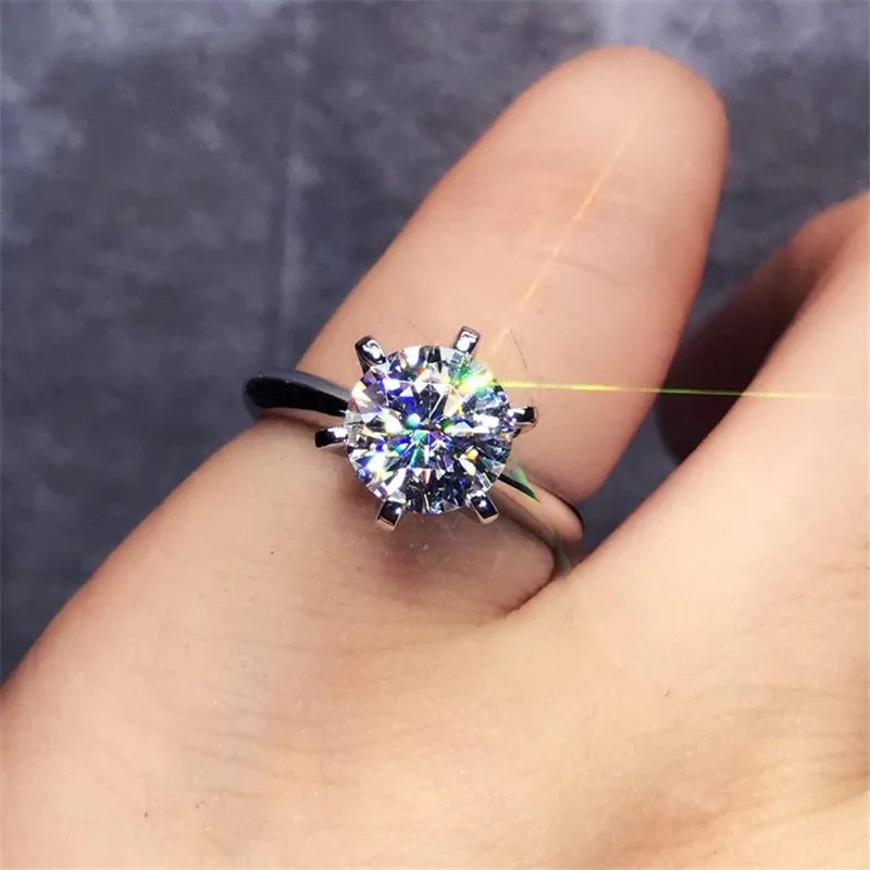 Solitaire 100% цельное кольцо из стерлингового серебра 925 пробы 1ct Sona 5A с циркониевым