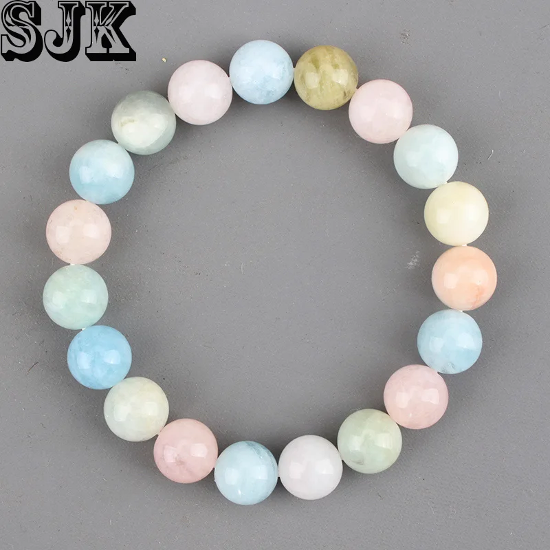 

Women Natural Stone Beads Bracelet Mixed Color Morganite Gem stone Loose Round Beads 4 6 8 10 12mm Healing Bracelet Gifts