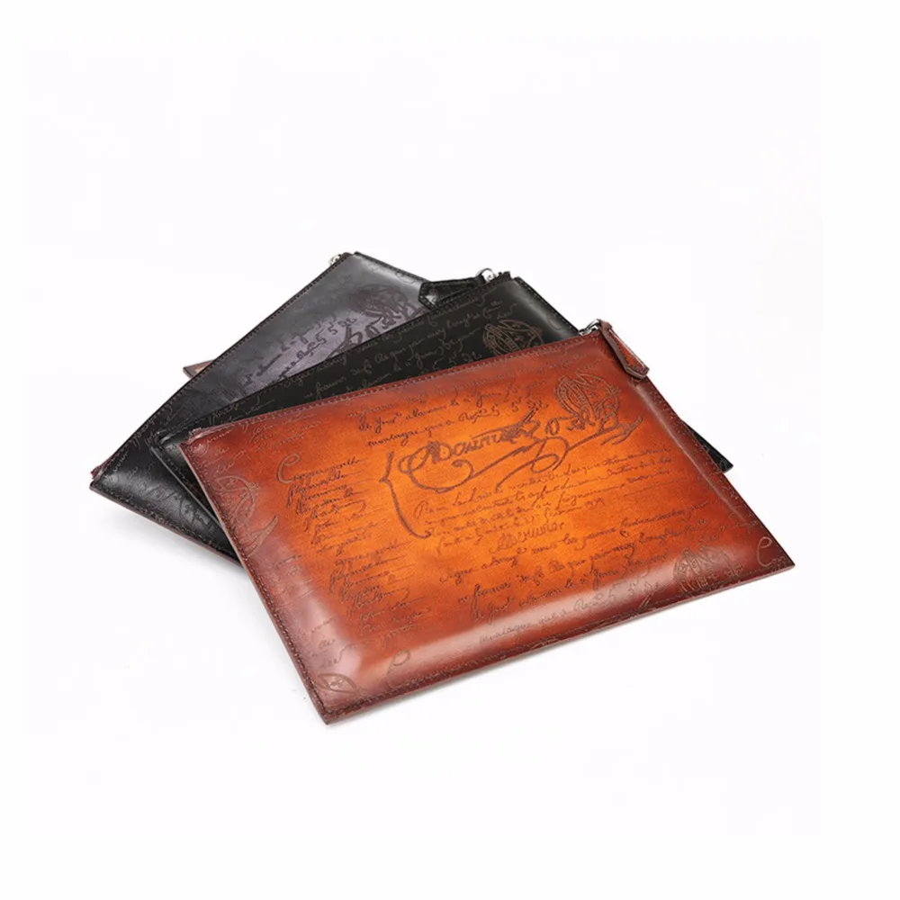TERSE_Wholesale price Italian calfshin leather clutch bags handmade wrist bag engraving service ...