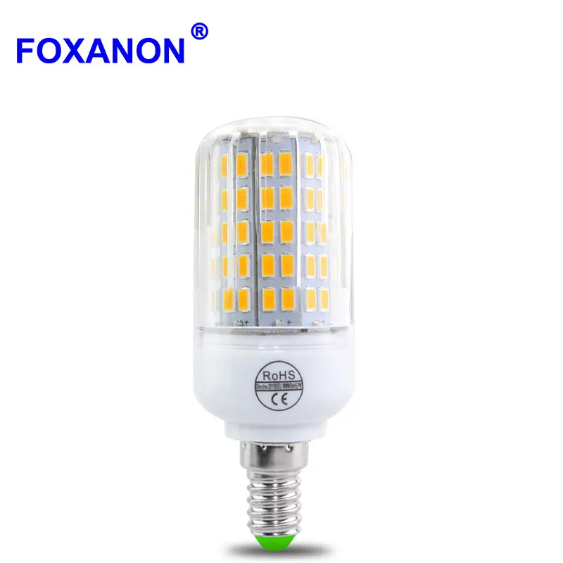 

Foxanon Full New 5730 SMD LED Lamp 220V E27 E14 Corn Bulb Light 24-108Leds Radiation Fireproof Cover lampada Led Candle Lighting