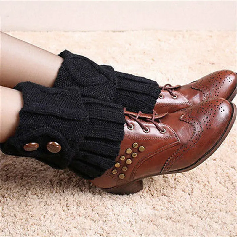 Модные женские теплые зимние гетры, носки с пуговицами, вязаные носки для обуви, манжеты - Цвет: Black