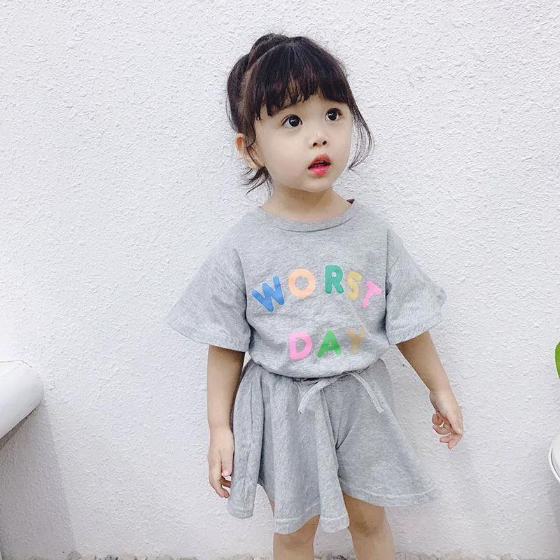

2019 Summer Children's Set Girl Short Set Sleeve Letter Print Girl Set Cute Children's Clothes T-Shirt + Pants 2 Piece Set