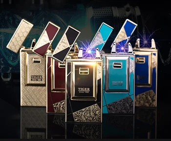 

Tiger Brand Double Arc Usb Lighter Plasma Lighter Windproof Electric Cigarette Ligther Come with B