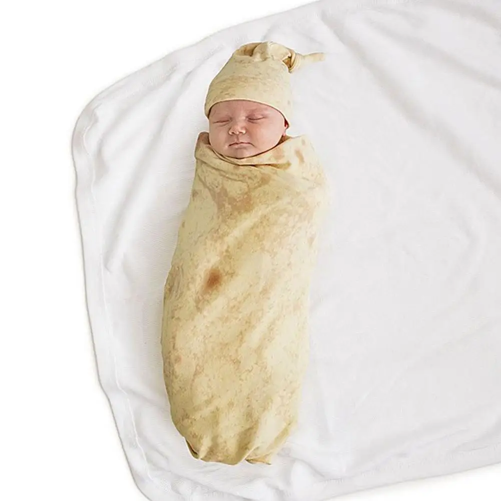 

2Pcs Creative Burrito Tortilla Infant Baby Sleeping Swaddle Wrap Blanket Hat Set