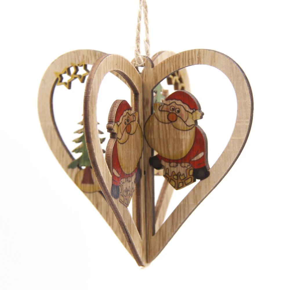 3 набора креативных 3D рождественских деревянных Подвесок в форме звезды и сердца DIY для рождественской вечеринки, подвесные украшения на елку - Цвет: Heart Santa Tree