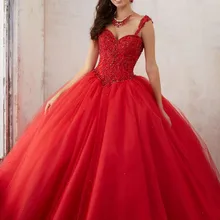 Красное бальное платье без бретелек Quinceanera длинные сладкий 16 платье с короткими цельнокроеными рукавами vestido de дебютанток