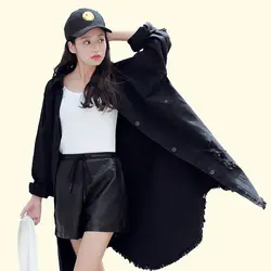 Джинсовый тренч для женщин Длинная ветровка свободные уличная хип хоп корейский пальто Casaco Feminino повседневное 50E0028
