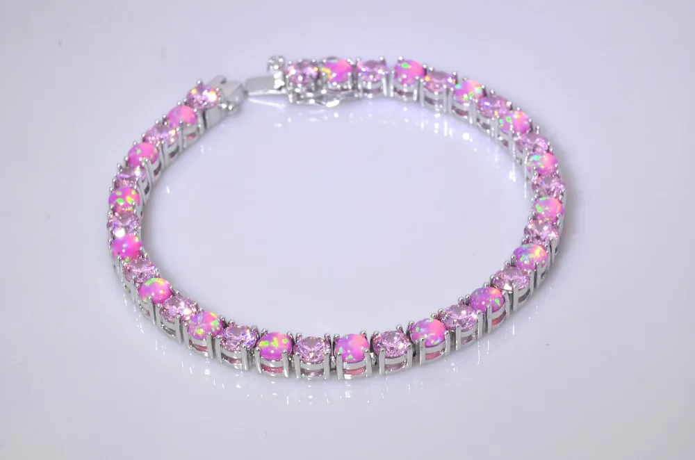 И розничная Мода 7 дюймов Тонкий розовый и Радужный огненный браслет из опала 925 ювелирные изделия из серебра для женщин BJF160320
