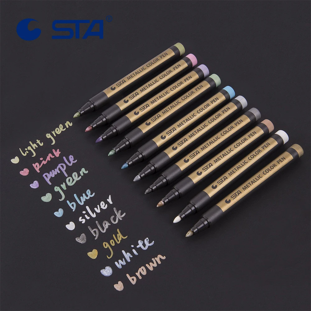 

STA 10 Colors Metallic Paint Markers Pens Medium Tip Metal Art Permanent Marker Set