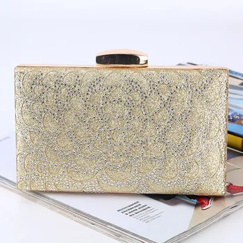 

Party Evening Bag Long Collection Glitter Lace Rhinestone Closure Clutch Hard Case Evening Baguette Handbag 7754-51