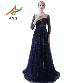 

ANTI Dark Blue 2019 Mother Of The Bride Dresses With Long Sleeves Vestido De Madrinha Long Formal Women Gowns godmother dresses