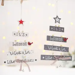 Мини Деревянный Рождественская елка украшения 3D висит подвески для вечеринок письмо елка украшения новый год домашний декор подарки кулон