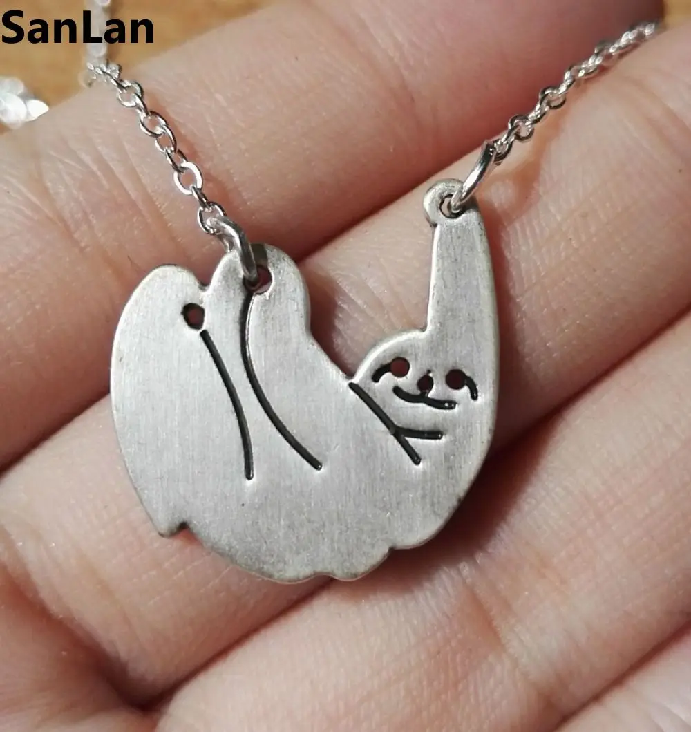 

1pcs New Fashion friendly Girlfriend and sisters gifts cute beautifu antique silver plated animal Sloth necklace SanLan