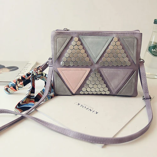 Новые летние модные Лоскутные женские сумки-мессенджеры с заклепками дизайнерские женские сумки Сумки Маленькая дамская сумка через плечо - Цвет: Фиолетовый