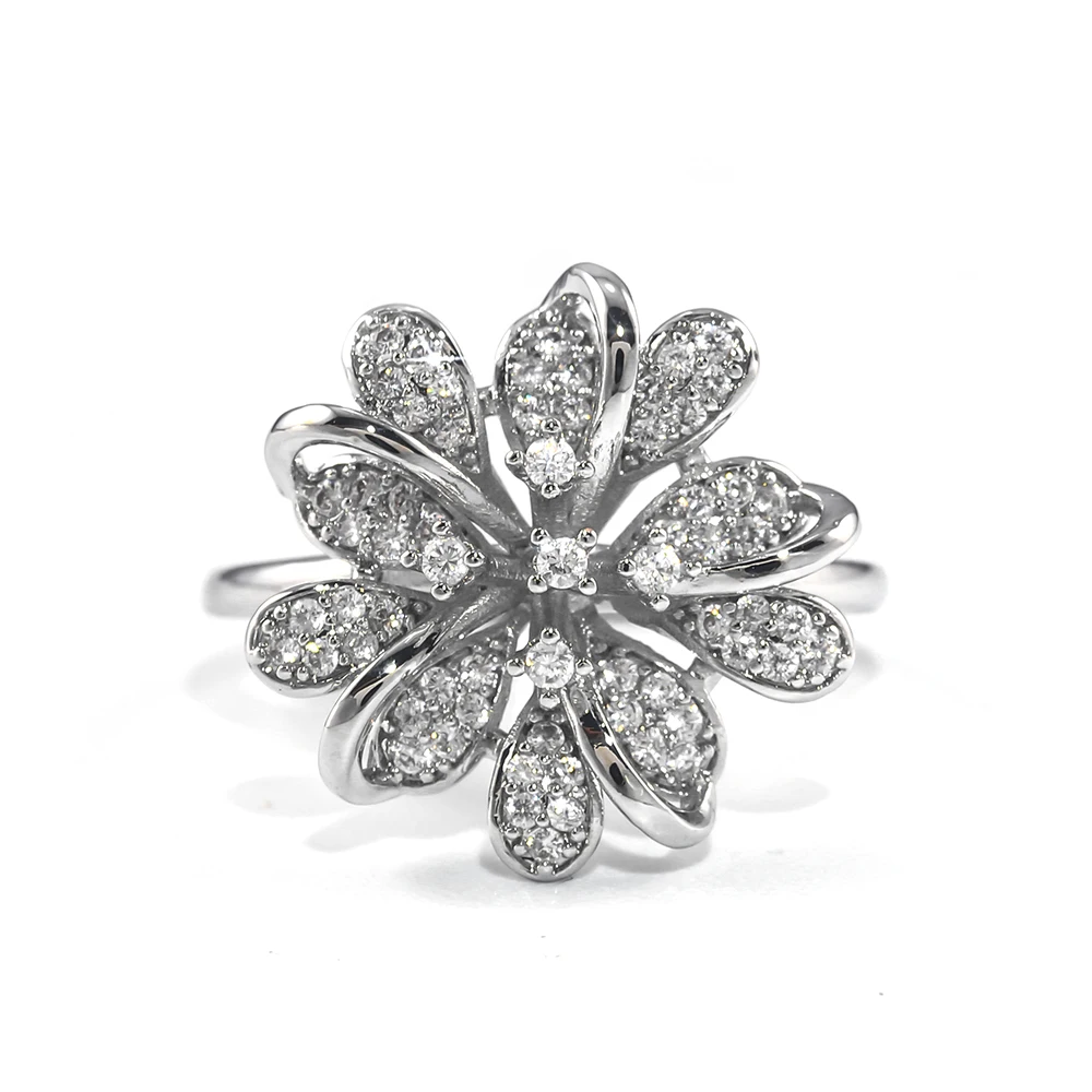 Huitan цветочное кольцо для девочки романтическое милое блестящее элегантное снежное цветочное хлопковое кольцо с кубическим циркониевым камнем женские кольца