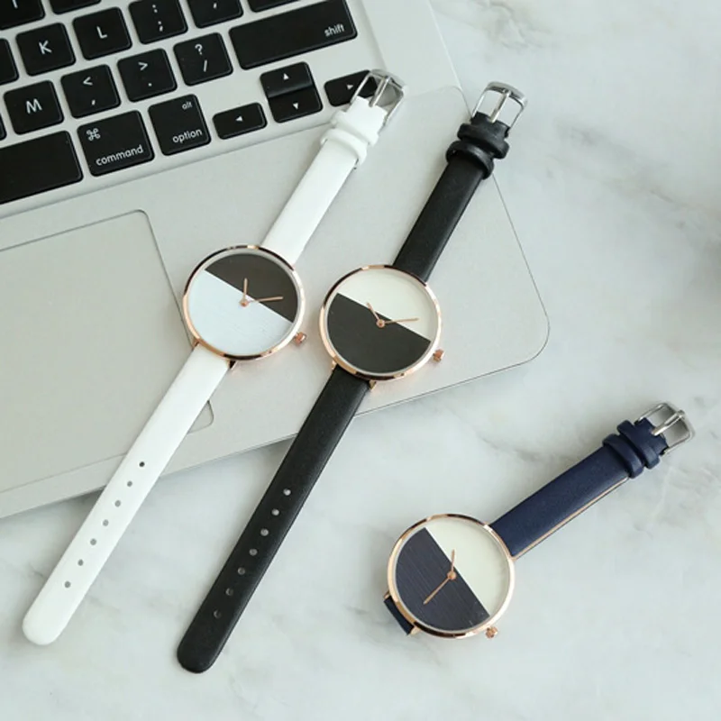 

2017 Two-color stitching Wooden Thin Dial Women Fashion Watches Ladies Dress Leather Luxury Casual Elegant Quartz Wristwatches