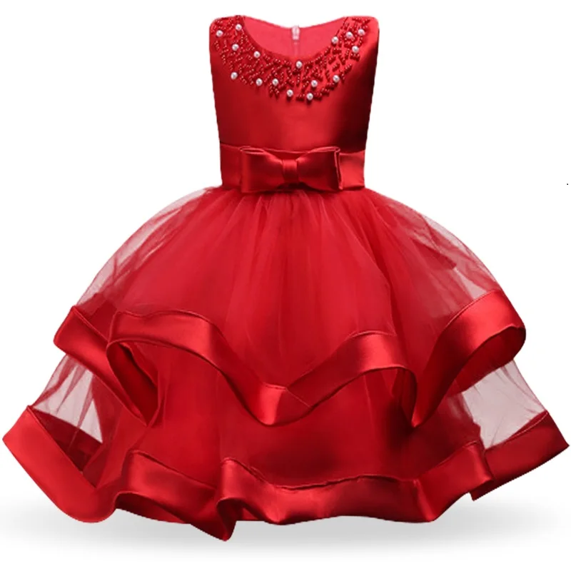 Коллекция года, костюм принцессы Детские платья для девочек праздничное платье с цветочным рисунком для девочек Элегантное свадебное платье для девочек 3-10 лет - Цвет: Red