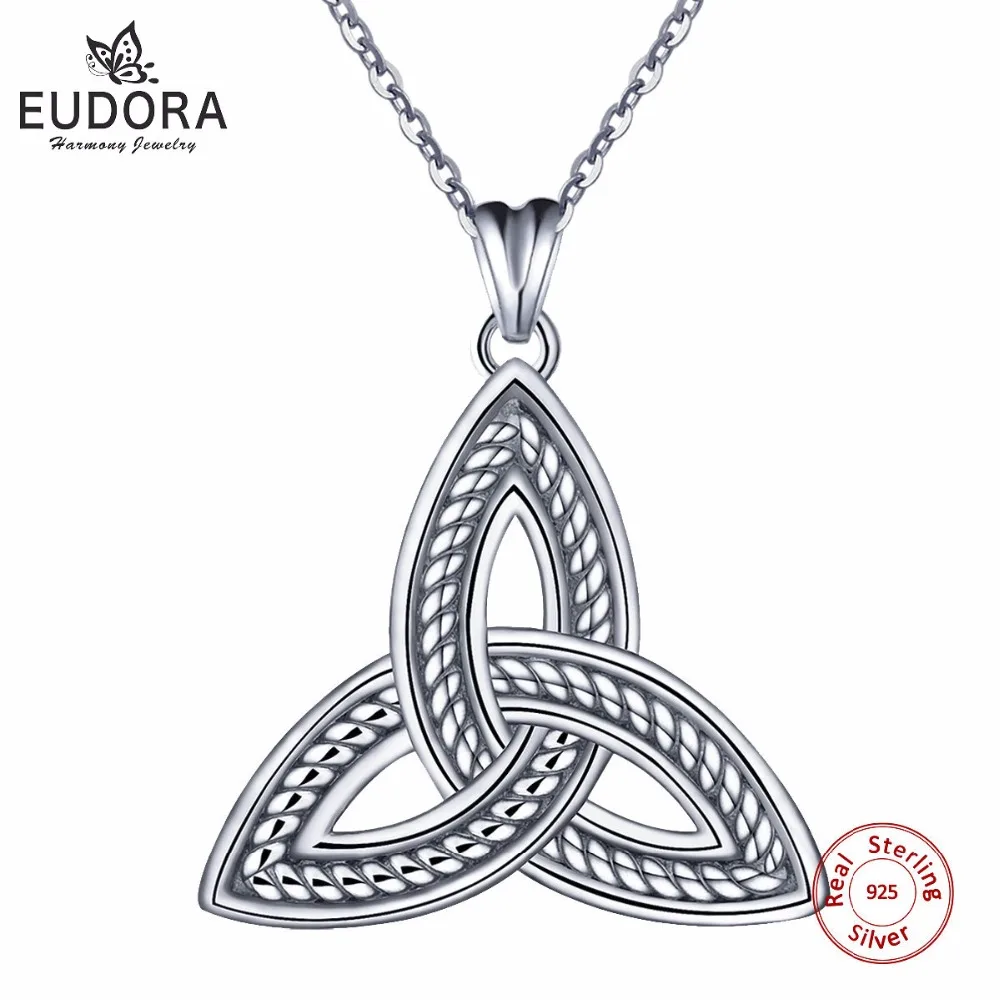 EUDORA Sterling Sliver Jewelry Pendant Good Luck Polished Simple Irish Celtics Knot Triangle Vintage Necklace for Women gift EUDORA Sterling Sliver Jewelry Pendant Good Luck Polished Simple Irish Celtics Knot Triangle Vintage Necklace for Women gift