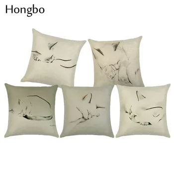 

Hongbo New Article Cute Little Cat Animals Cushion Cover Cotton Linen Deocrative Pillows Cover for Sofa Pillowcase Cojin