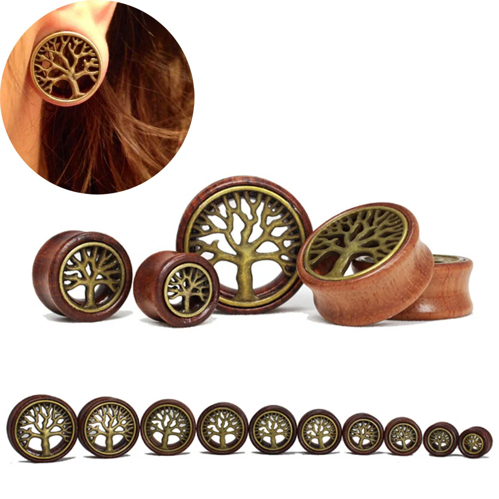 12 30mm 2pcs Life Tree Wood Ear Plugs Tunnel Gauge Earrings Expander Piercing Body Jewelrywood