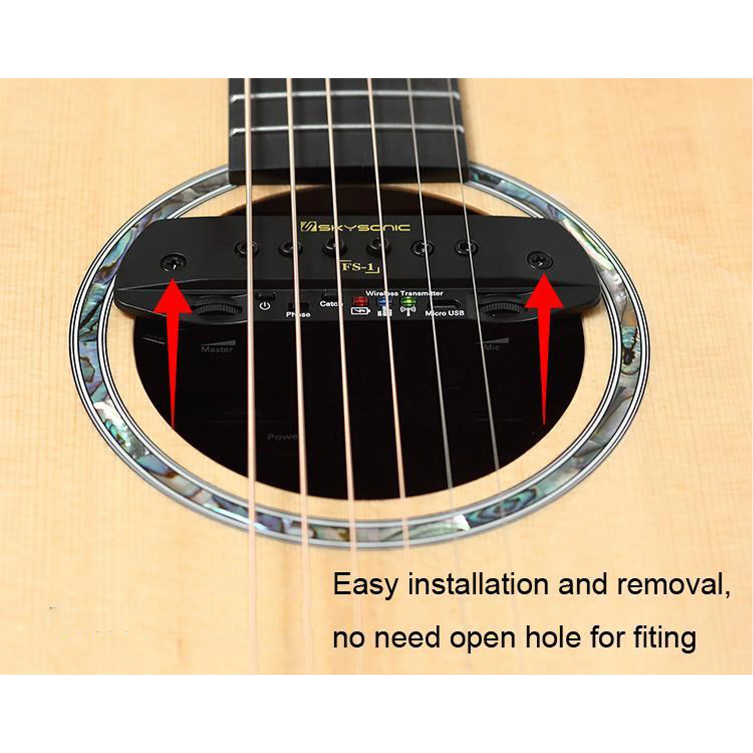 Skysonic FS-1 folk acoustic guitar active pickup wireless accessories free opening hole playing stage soundtrack Skysonic FS-1 folk acoustic guitar active pickup wireless accessories free opening hole playing stage soundtrack